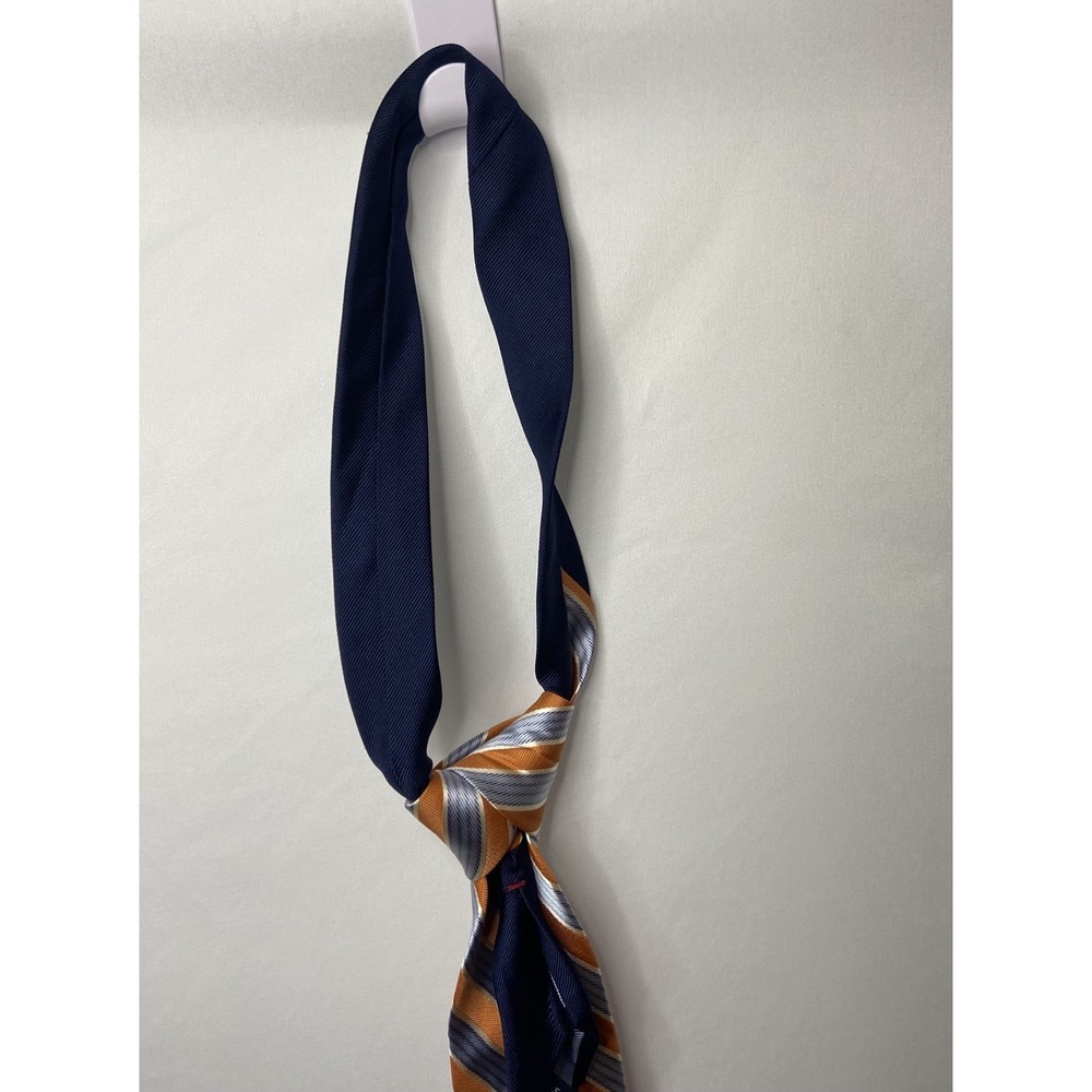 Tommy Hilfiger‎ Mens Tie Orange Blue Striped 100% Silk Neck Tie Necktie - Picture 11 of 13